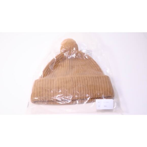 LUXTON Women's Ribbed Cashmere Wool Pom Pom Beanie Hat NIB 220 Camel One Size - Picture 4 of 11
